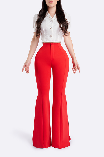 Luxury Booty Leggings (Flare Cut With Side Slit) - Red