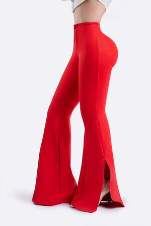 Luxury Booty Leggings (Flare Cut With Side Slit) - Red