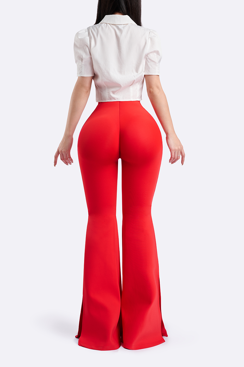 Luxury Booty Leggings (Flare Cut With Side Slit) - Red